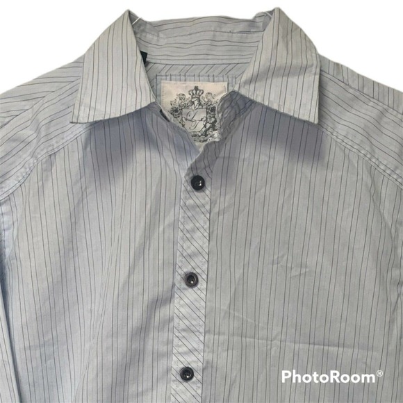 Level Ten Mens Medium Light Blue Striped Button Up Shirt Long Sleeve Graphic - Picture 3 of 11